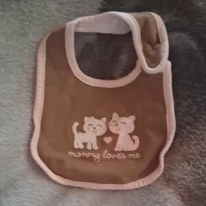 Carter's Brown Bib with Pink Trim and Cat Design